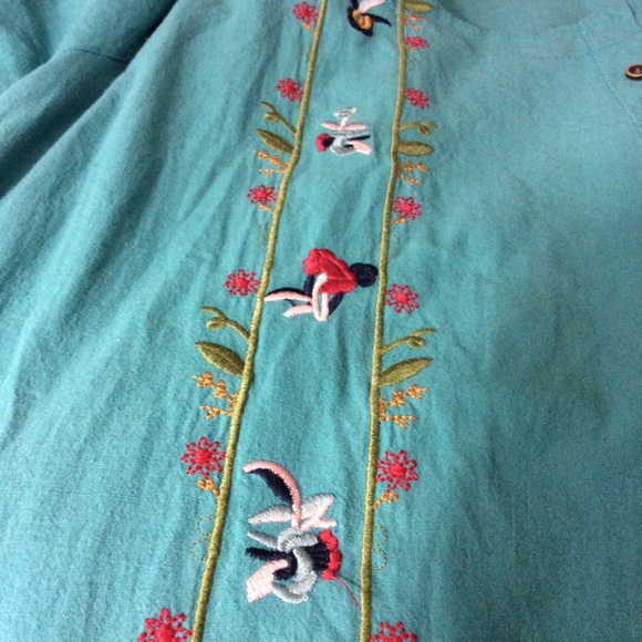 Teal Boho Floral Embroidered Short Sleeve Top XL - Picture 11 of 12